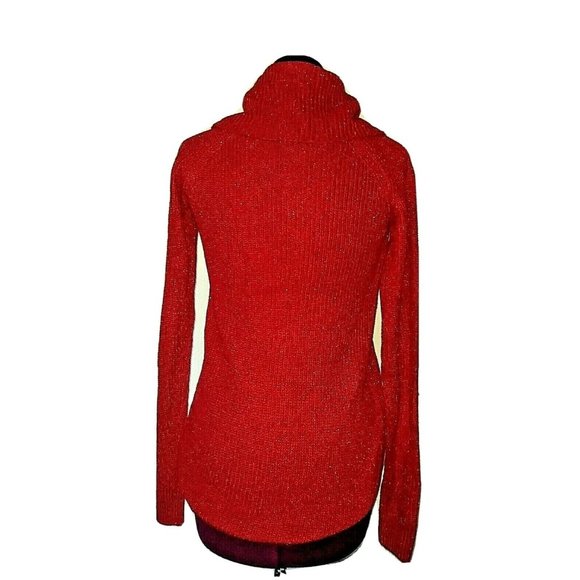 BCX Womens Sweater Size XS Red Metallic Lurex Cowl Neck Curved Hem Pullo… - Picture 2 of 7